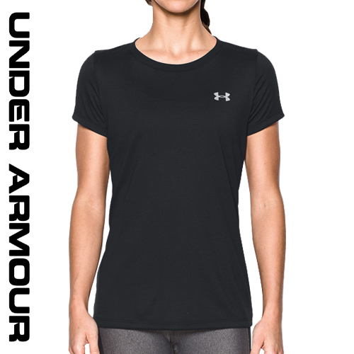 Ƹ  Ʈ  1277207-001  Ż ǹ   Ƽ Ƿ [Under Armour UA Tech Womens Short Sleeve Shirt Black / Metallic Silver]  ǰ θ  YENAM